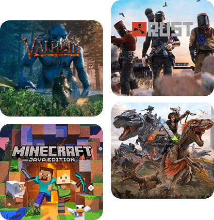 Minecraft, Rust, ARK, Valheim game server hosting